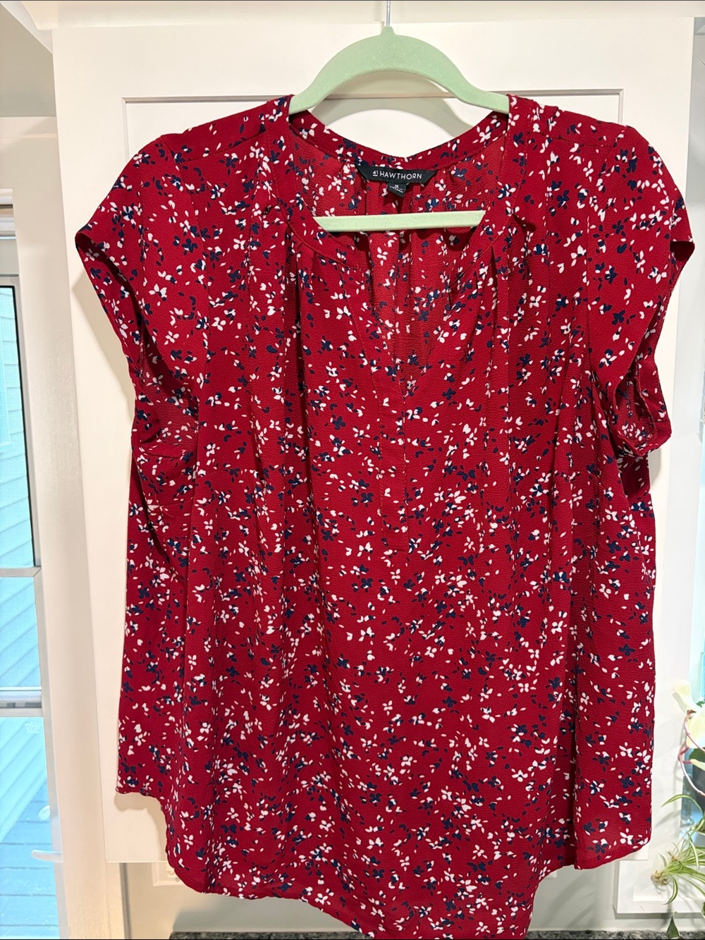 41 Hawthorn Red  Floral Cap-Sleeve Blouse